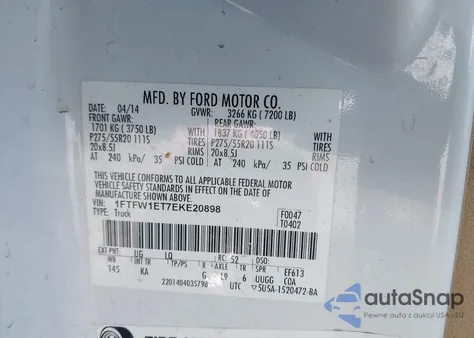 2014 Ford F150 King Ranch из США, поврежденный, VIN 1FTFW1ET7EKE20898